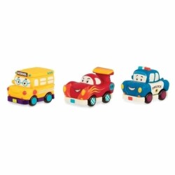 B.Toys 3'lü Mini Çek-Bırak Araba Seti Okul Otobüsü/Yarış Arabası/Polis - 1