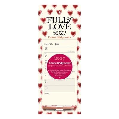 Carousel Calendars Emma Bridgewater Double Hearts 2027 Mıknatıslı Haftalık Buzdolabı Takvimi - 1