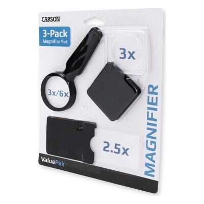 Carson Üçü Birarada Set 3X El +3X ve 2.5X Korumalı Cep Büyüteçleri - 1