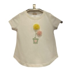 Karamela Kız Çocuk Tül Çiçekli Kısa Kol T-Shirt - Karamela