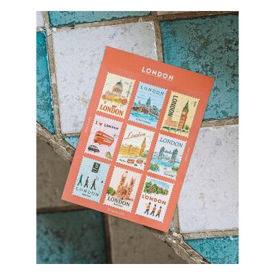 L'après-midi Postage Stamp Sticker - Posta Pulu Sticker London 1 9'lu Paket - 2