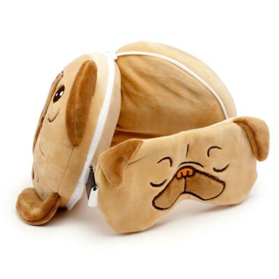 Relaxeazzz Seyahat Yastığı ve Göz Maskesi Mopps Pug - 4