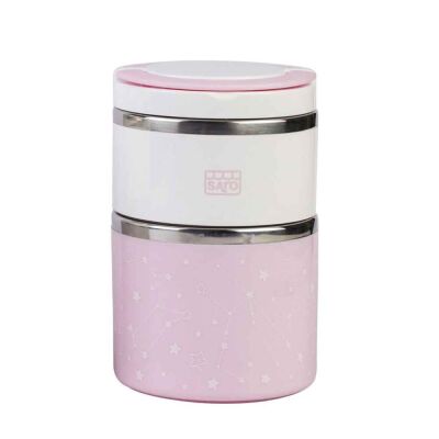 Saro Yalıtımlı Paslanmaz Çelik İki Katlı Yemek Mama Termosu 820 ml Pembe - 1