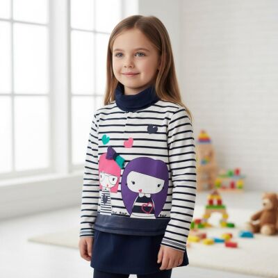 Tuc Tuc Kız Çocuk Boğazlı Baskılı Uzun Kol T-shirt Pretty - 1