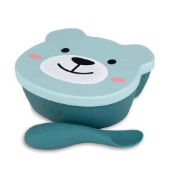 Tum Tum Silikon Vakumlu, Kapaklı Kase ve Kaşık Seti Boris Bear - Tum Tum