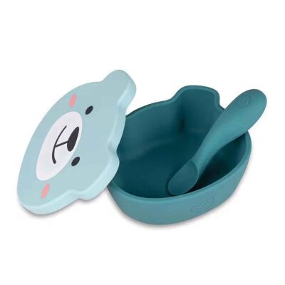 Tum Tum Silikon Vakumlu, Kapaklı Kase ve Kaşık Seti Boris Bear - 3