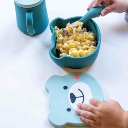 Tum Tum Silikon Vakumlu, Kapaklı Kase ve Kaşık Seti Boris Bear - 5