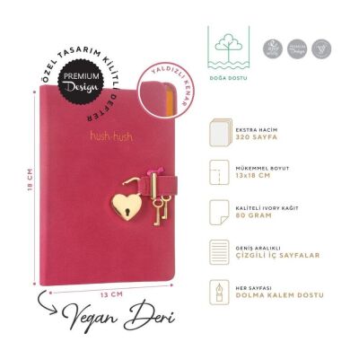 Vj Defter 13X18 Hush Hush Kilitli 80 Gr Fuşya 160 Yp - 3